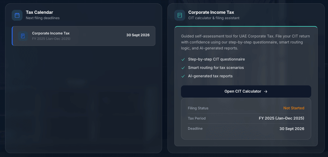 Tariq, Tax Compliance screen